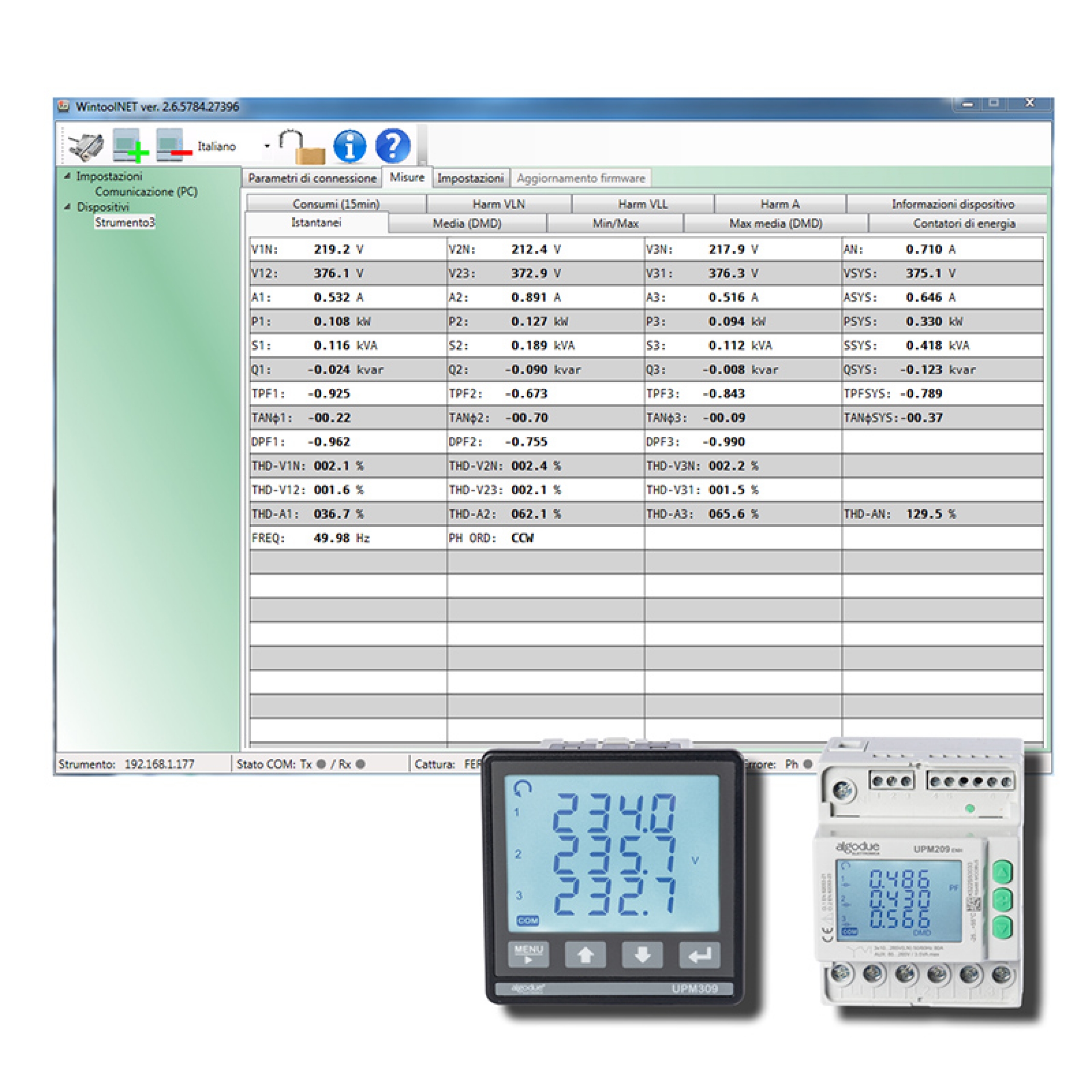 Wintoolnet Software for Energy Analyzers UPM209 and UPM309
