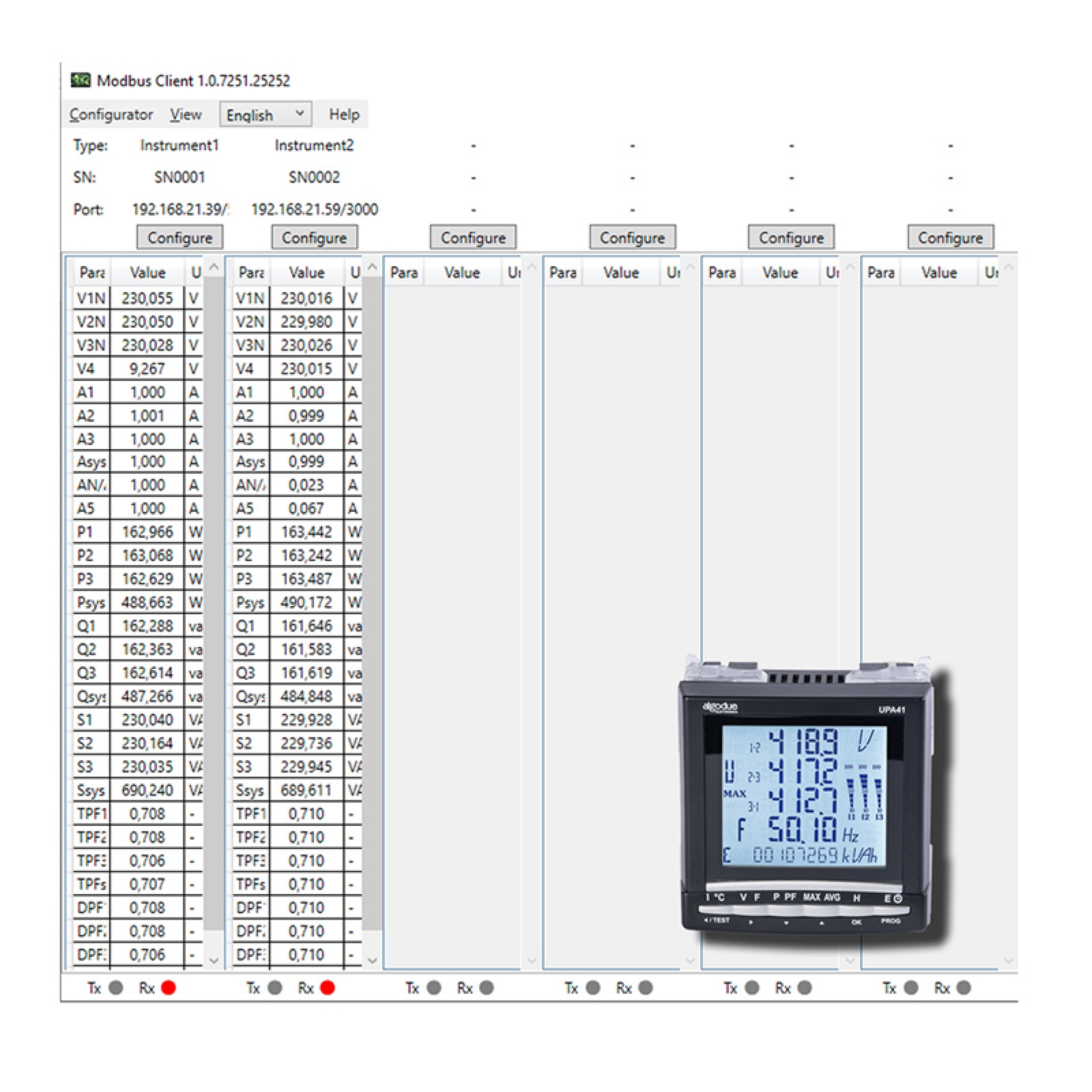 Modbus Client Software for UPA Energy Analyzers